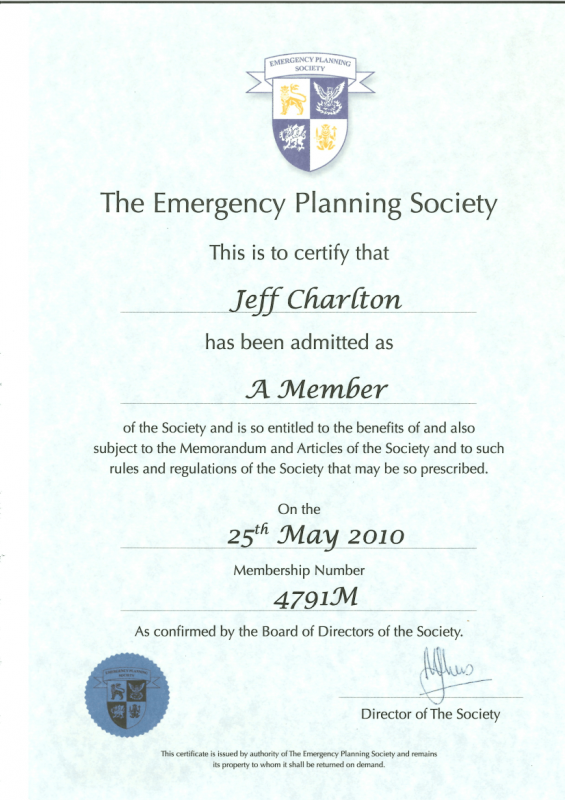 Mouldillness Mycotoxins Jeff Charlton certified from The Emergency Planning Society be a Member