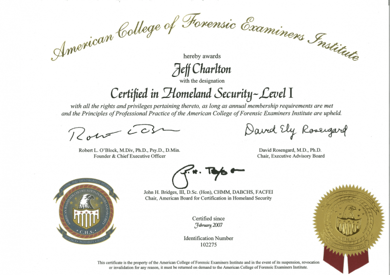 Mouldillness Mycotoxins Jeff Charlton passed from American College of Forensic Examiners Institute for Homeland Security - Level 1