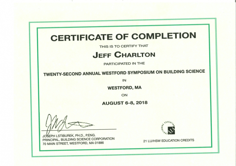 Mouldillness Mycotoxins Jeff Charlton certified for TWENTY SECOND ANNUAL WESTFORD SYMPOSIUM ON BUILDING SCIENCE