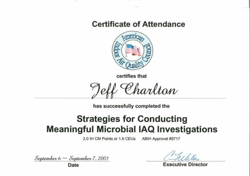 mouldillness Mycotoxins Jeff Charlton certified from Strategies for Conducting Meaningful Microbial IAQ Investigations