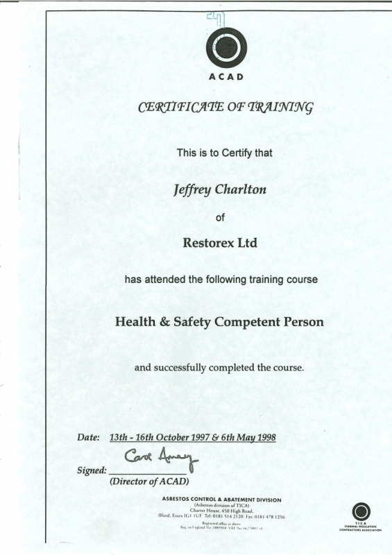 Mouldillness Mycotoxins Jeff Charlton certified from Restorex Ltd for Health & Safety Competent Person