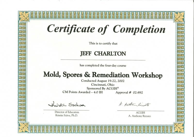 Mouldillness Mycotoxins Jeff Charlton passed for Mold, Spores & Remediation Workshop