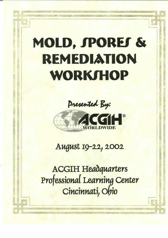 Mouldillness Mycotoxins Jeff Charlton certified from MOLD SPORES & REMEDIATION WORKSHOP