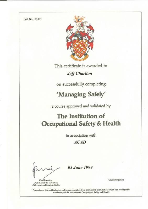 mouldillness Mycotoxins Jeff Charlton certified Managing Safety from The Institute of Occupational Health & Safety